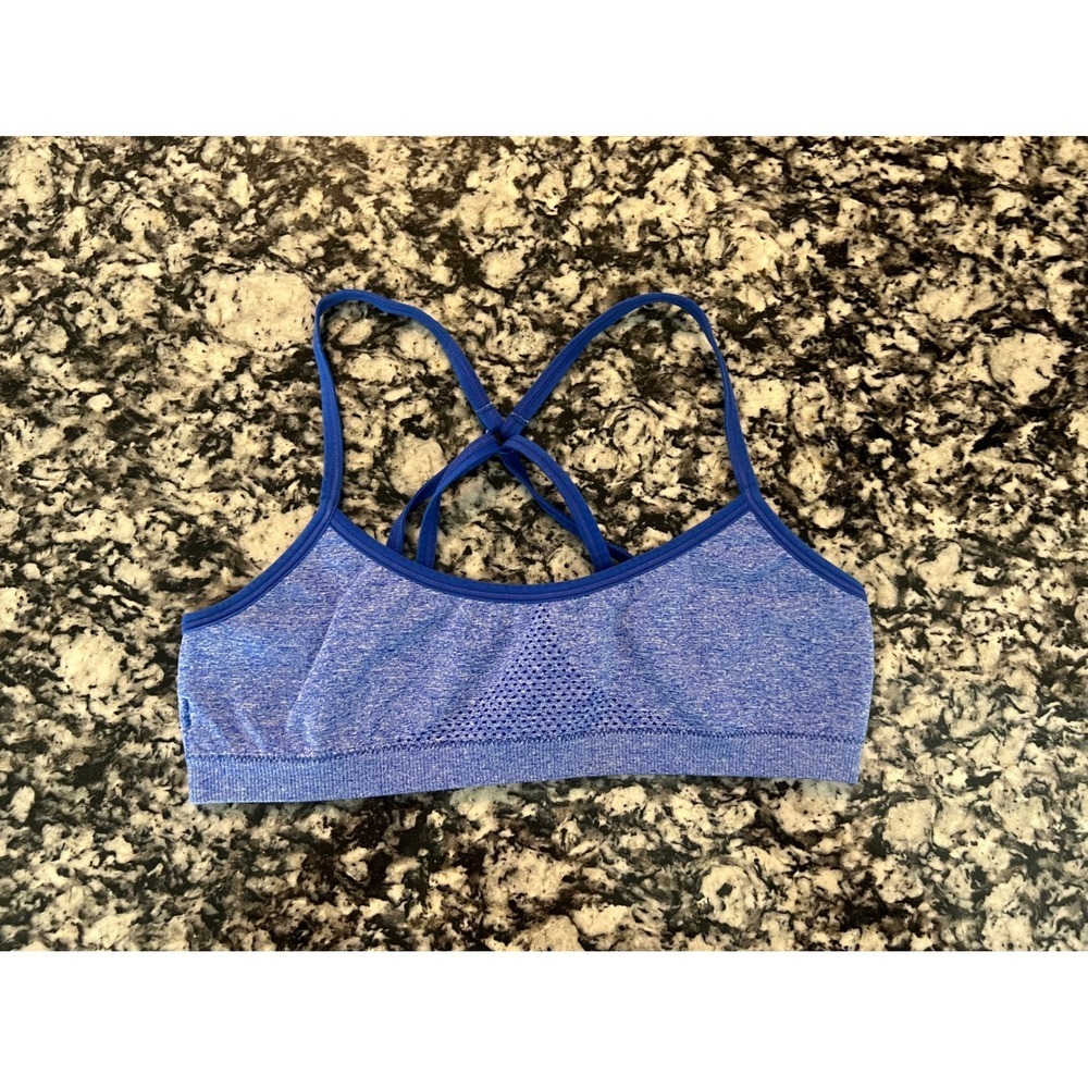 Hanes Women Blue Heathered Strappy Seamless Sports Bra Size Large